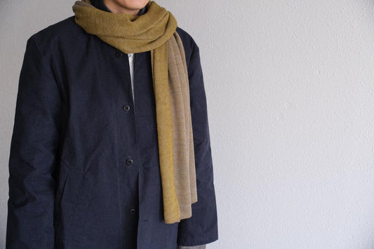 リネンニットストール|オリーブ×ナチュラル