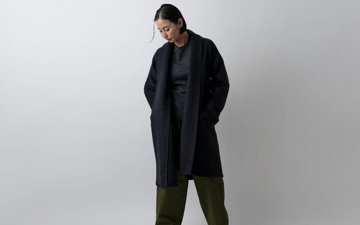 MITTAN / ウールシルクキャメル半纏コート(紐付き) 白茶 CT-43 / unisex