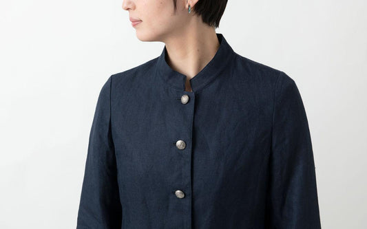 HANDROOM WOMEN'S リネン スタンドカラージャケット navy|ladies|2size