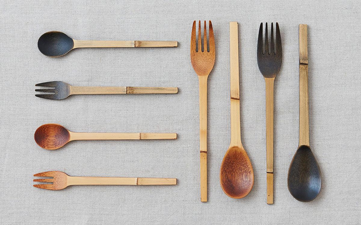 竹のフォーク 拭き漆 黒漆