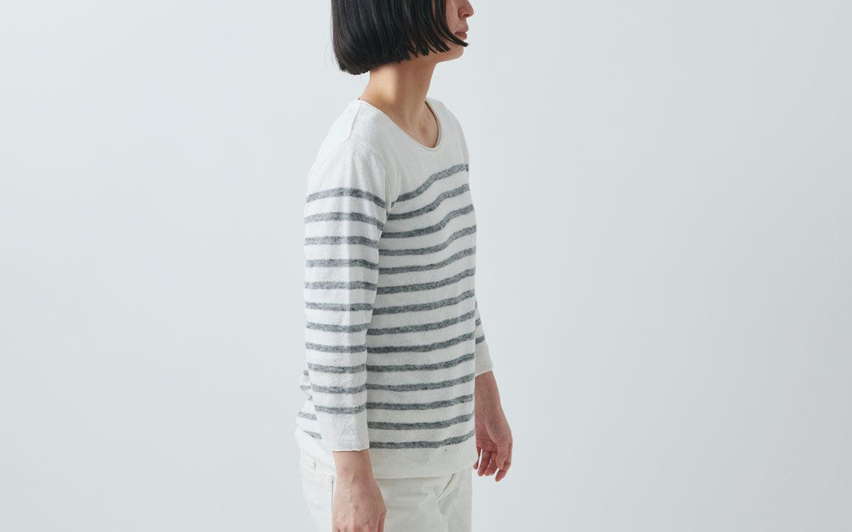 リネンニット 7分袖プルオーバー｜レディース｜インクブルー