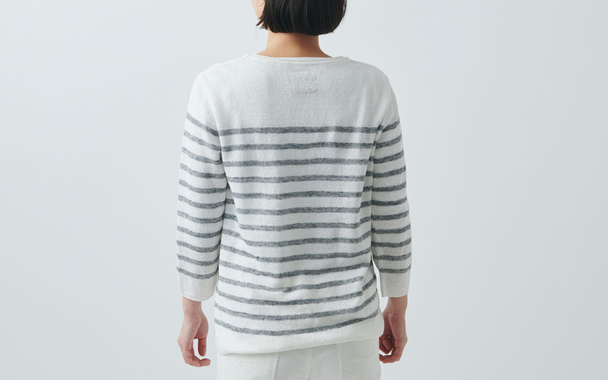 リネンニット 7分袖プルオーバー｜レディース｜インクブルー