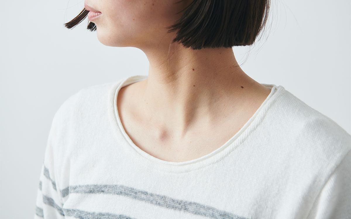 リネンニット 7分袖プルオーバー｜レディース｜インクブルー