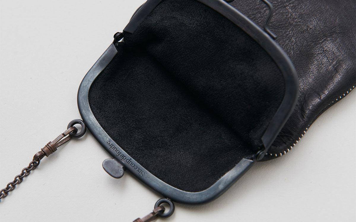 frame porch ＜エゾ鹿革黒染・M＞ レザーショルダーポーチ SHC-21D