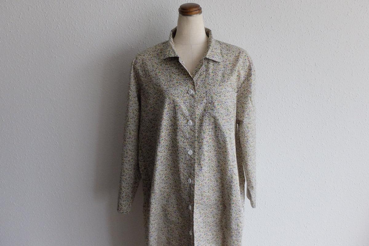 木間服装製作 longshirt flower green｜unisex freesize