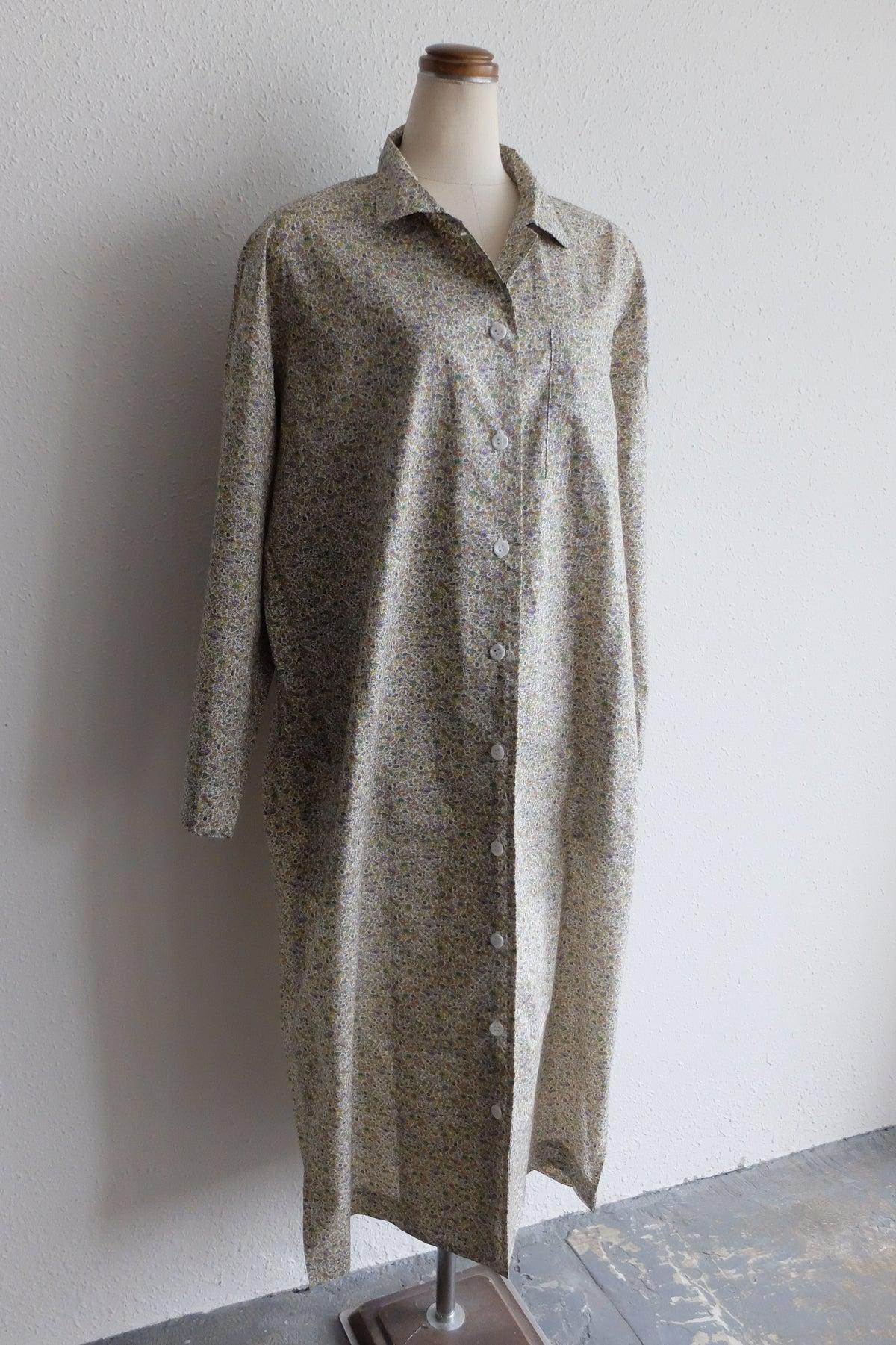 木間服装製作 longshirt flower green｜unisex freesize