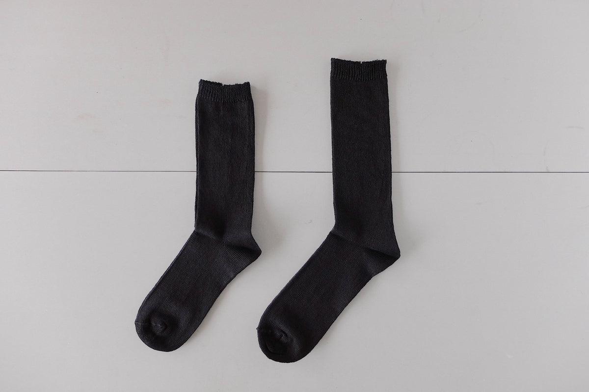 リネンニットソックス｜28-30cm｜ブラック ビッグサイズ