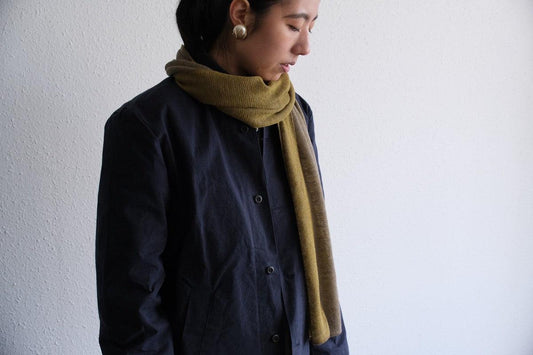 リネンニットストール｜オリーブ×ナチュラル