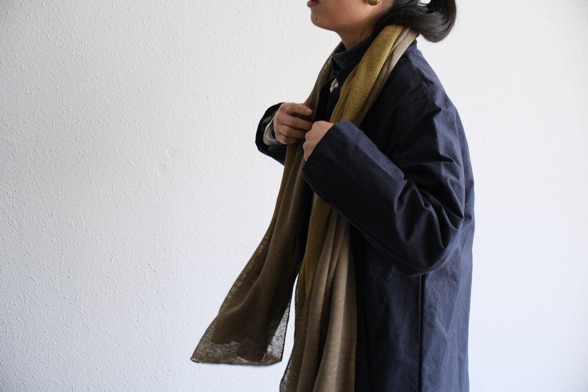 リネンニットストール｜オリーブ×ナチュラル