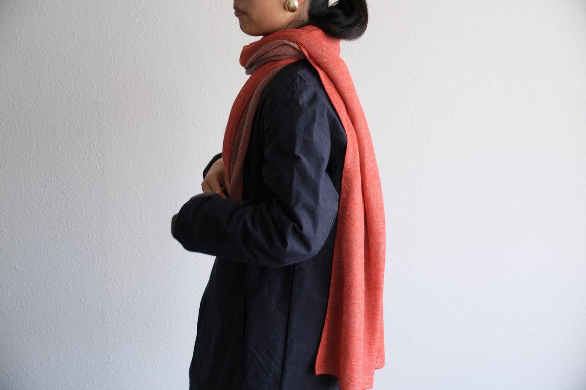 リネンニットストール｜オレンジ×ナチュラル