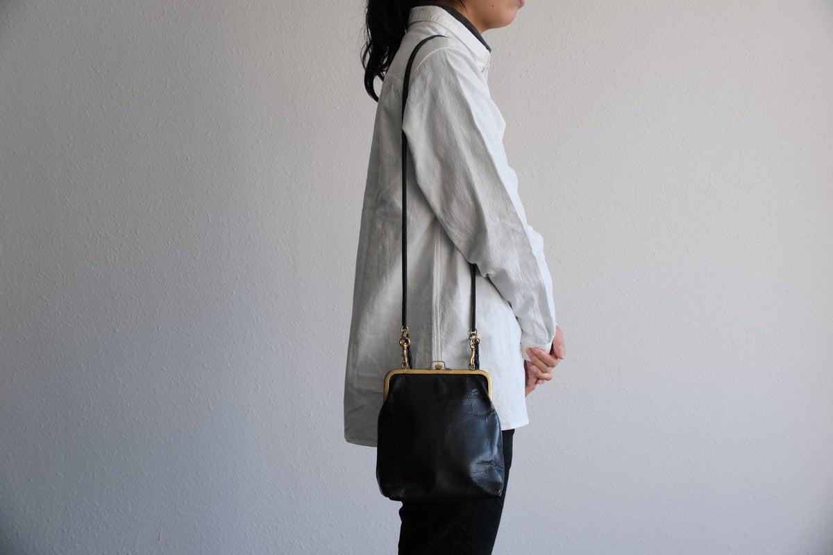 frame porch SHO-61 ＜豚革 黒＞ マスタードストライプ裏地