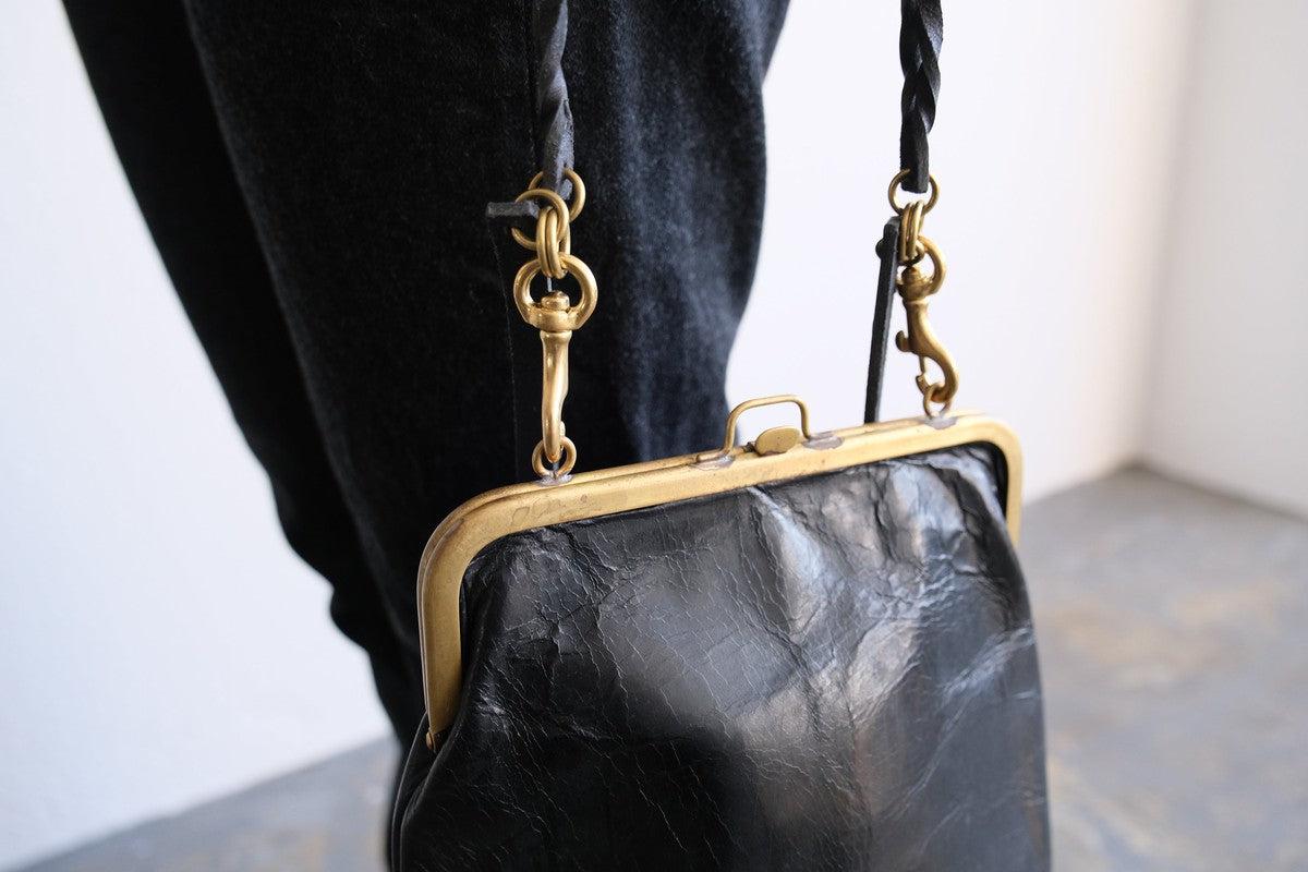 frame porch SHO-61 ＜豚革 黒＞ マスタードストライプ裏地