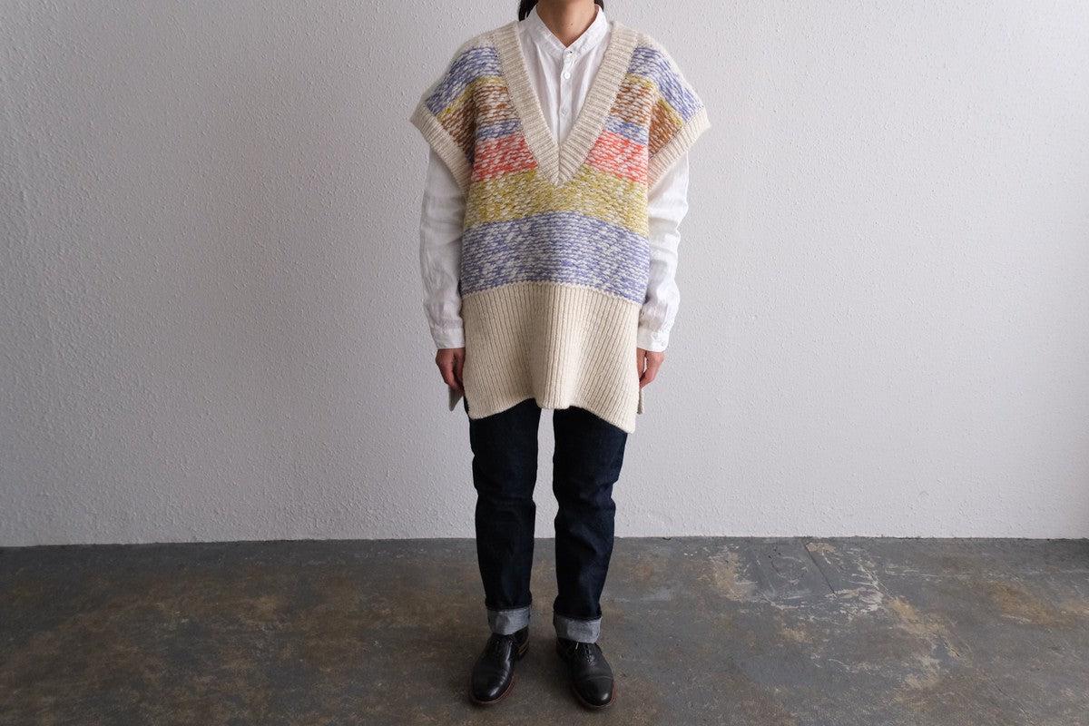 【new】enrica 厚手ニットチュニックベスト マルチボーダー