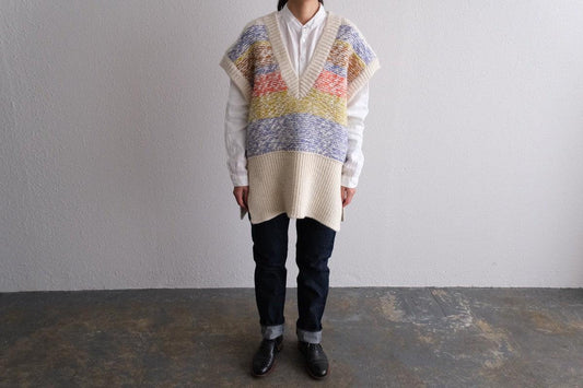 【new】enrica 厚手ニットチュニックベスト マルチボーダー