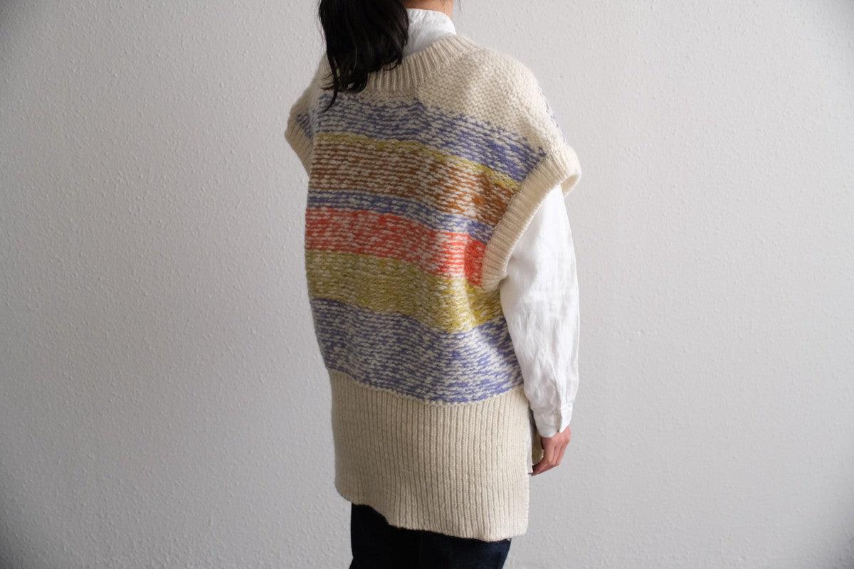 【new】enrica 厚手ニットチュニックベスト マルチボーダー