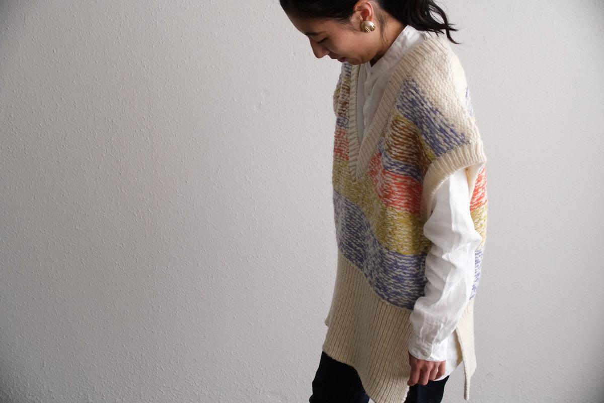 【new】enrica 厚手ニットチュニックベスト マルチボーダー