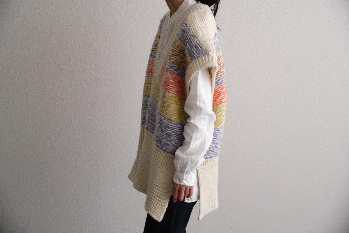 【new】enrica 厚手ニットチュニックベスト マルチボーダー