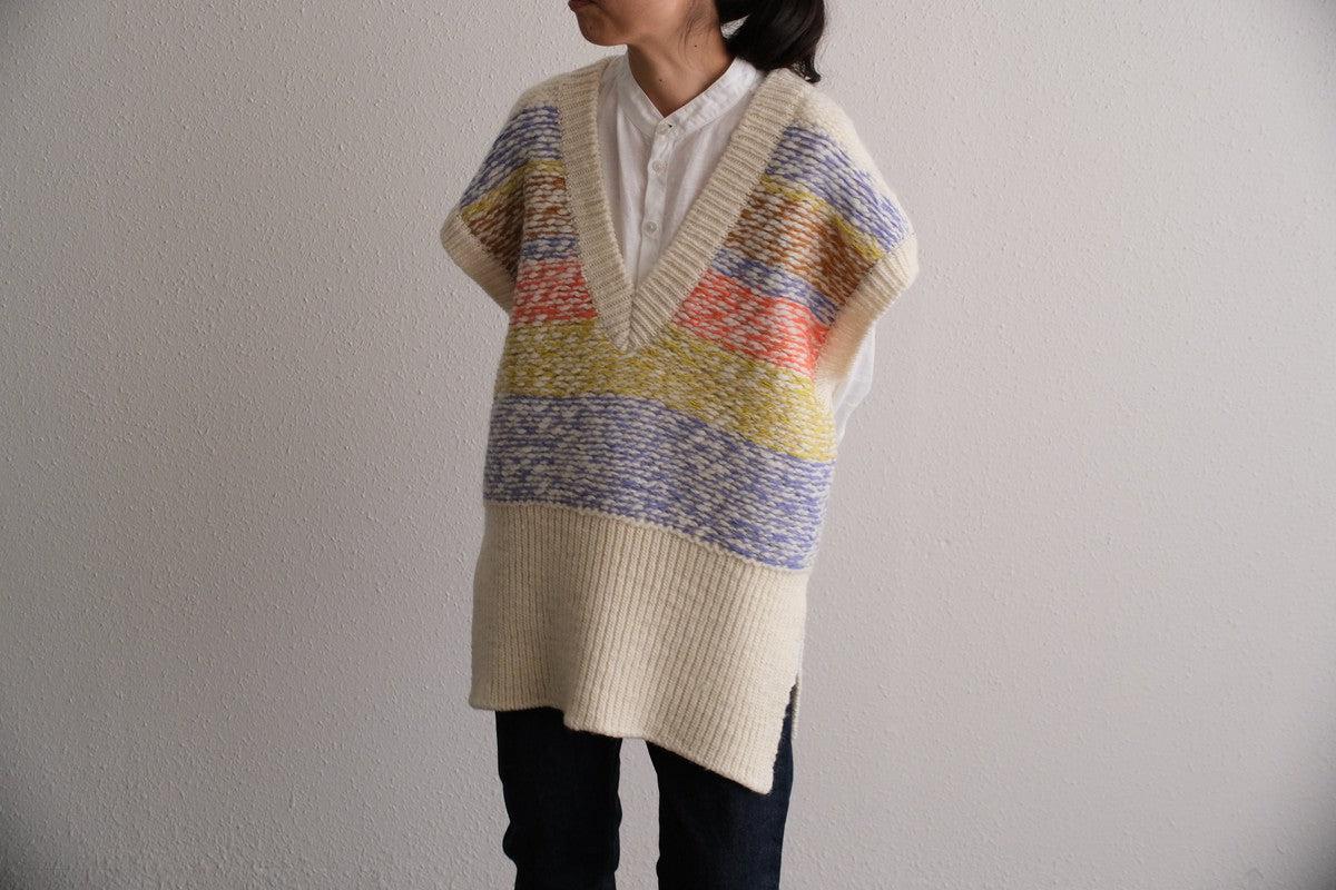 【new】enrica 厚手ニットチュニックベスト マルチボーダー