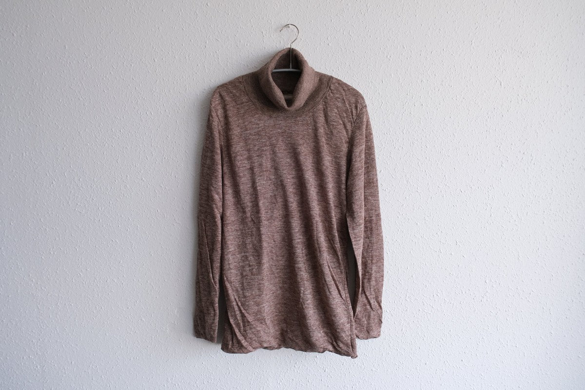 リネンニット タートルネック長袖二重プルオーバー｜レディース｜ブラウン