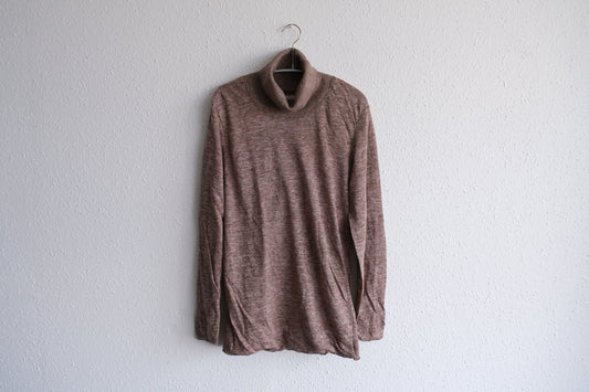 リネンニット タートルネック長袖二重プルオーバー｜レディース｜ブラウン