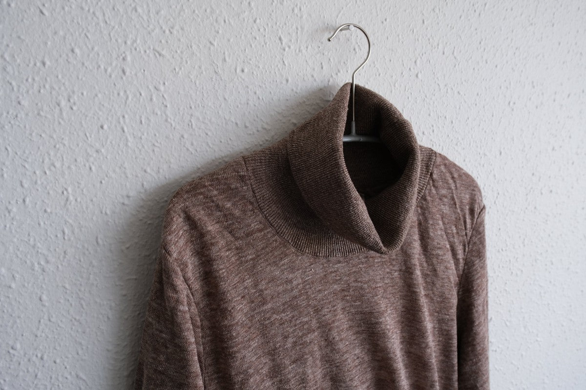 リネンニット タートルネック長袖二重プルオーバー｜レディース｜ブラウン