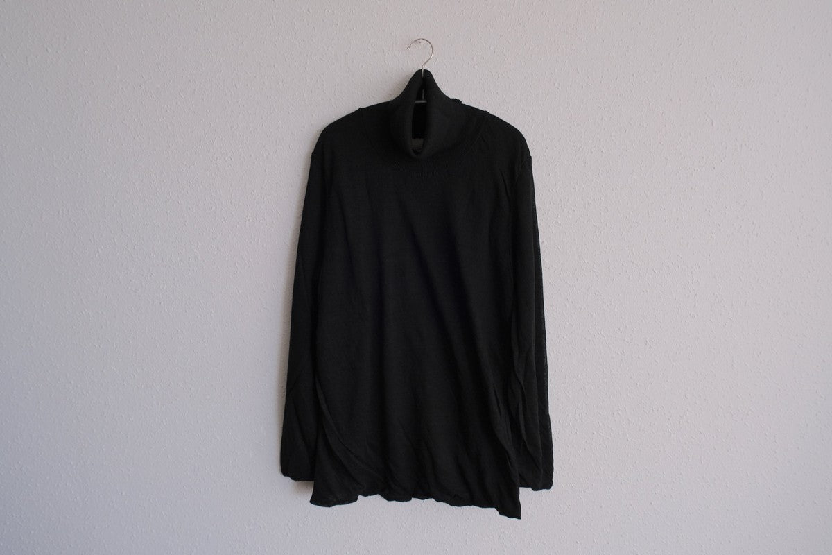 リネンニット タートルネック長袖二重プルオーバー｜レディース｜ブラック