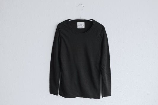 リネンニット 長袖二重プルオーバー｜レディース｜ブラック