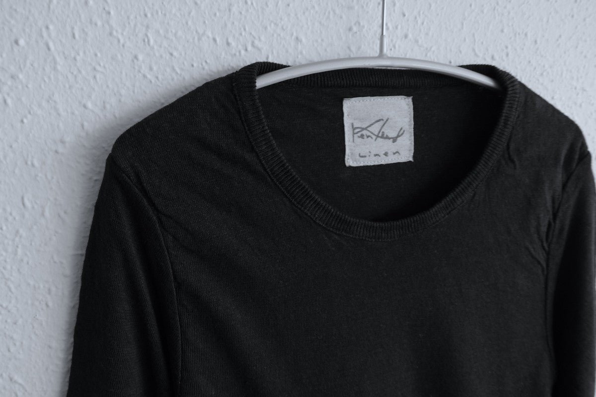 リネンニット 長袖二重プルオーバー｜レディース｜ブラック