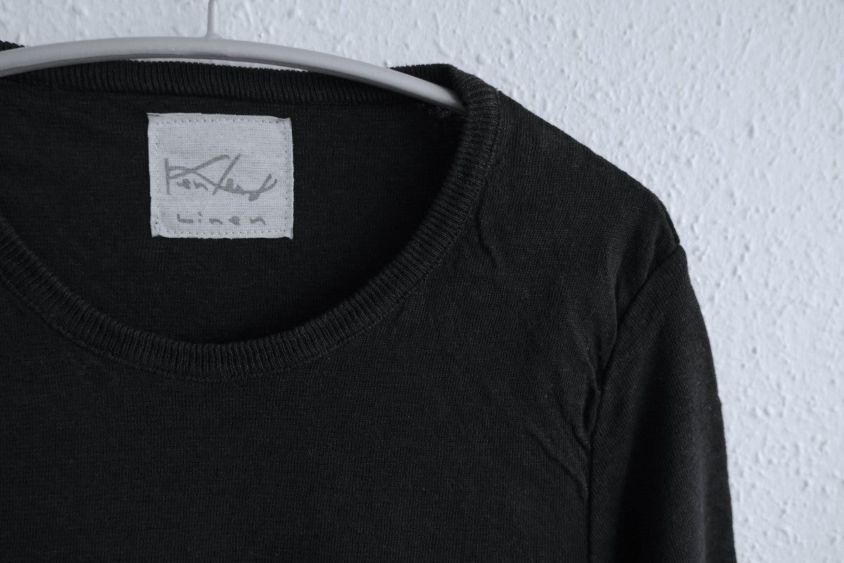 リネンニット 長袖二重プルオーバー｜レディース｜ブラック