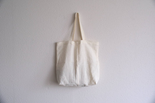 【1点限定】接ぎトートバッグ リネン中厚地 オフ白