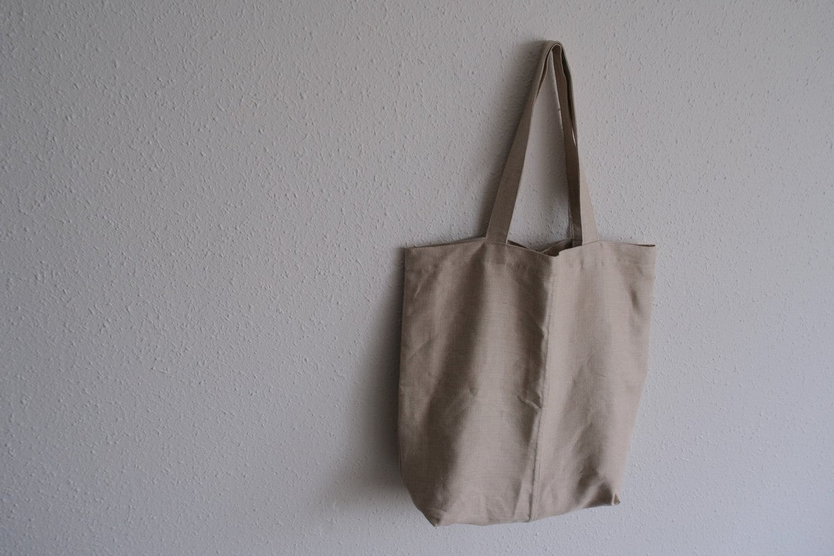 【2点限定】接ぎトートバッグ リネン中厚地 ドビー二重織 生成り・オレンジ