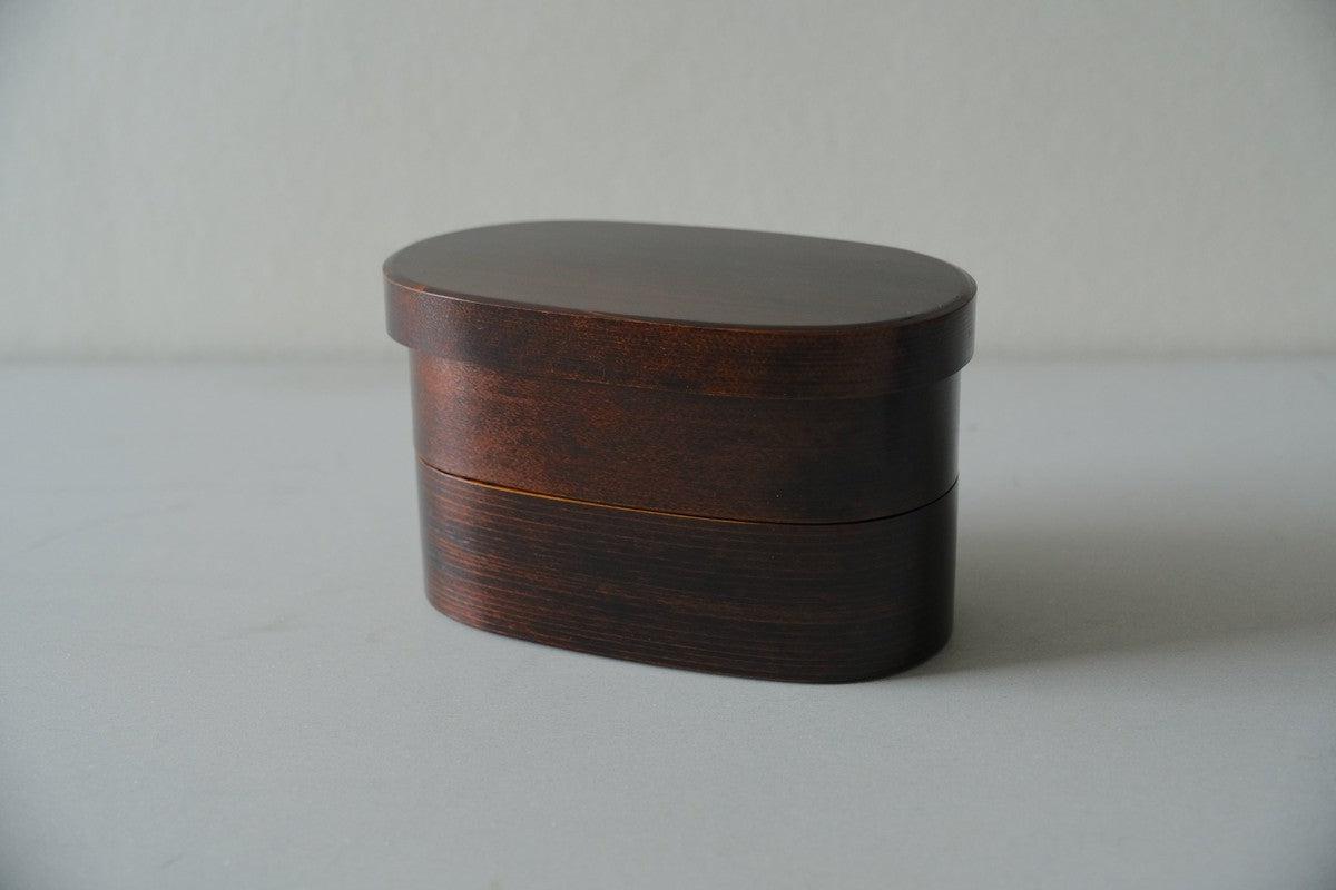 曲げわっぱ 楕円弁当箱（ミニ2段）拭き漆