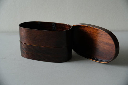 曲げわっぱ 楕円弁当箱（ミニ2段）拭き漆