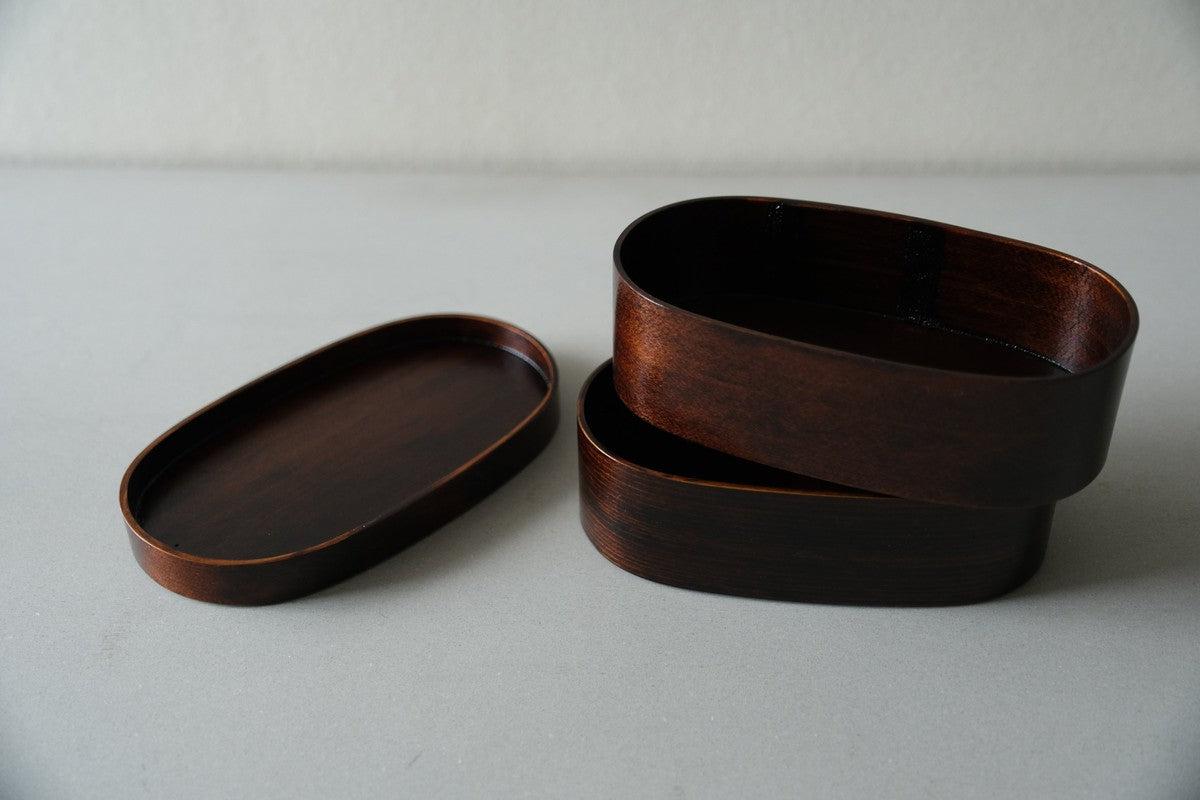 曲げわっぱ 楕円弁当箱（ミニ2段）拭き漆