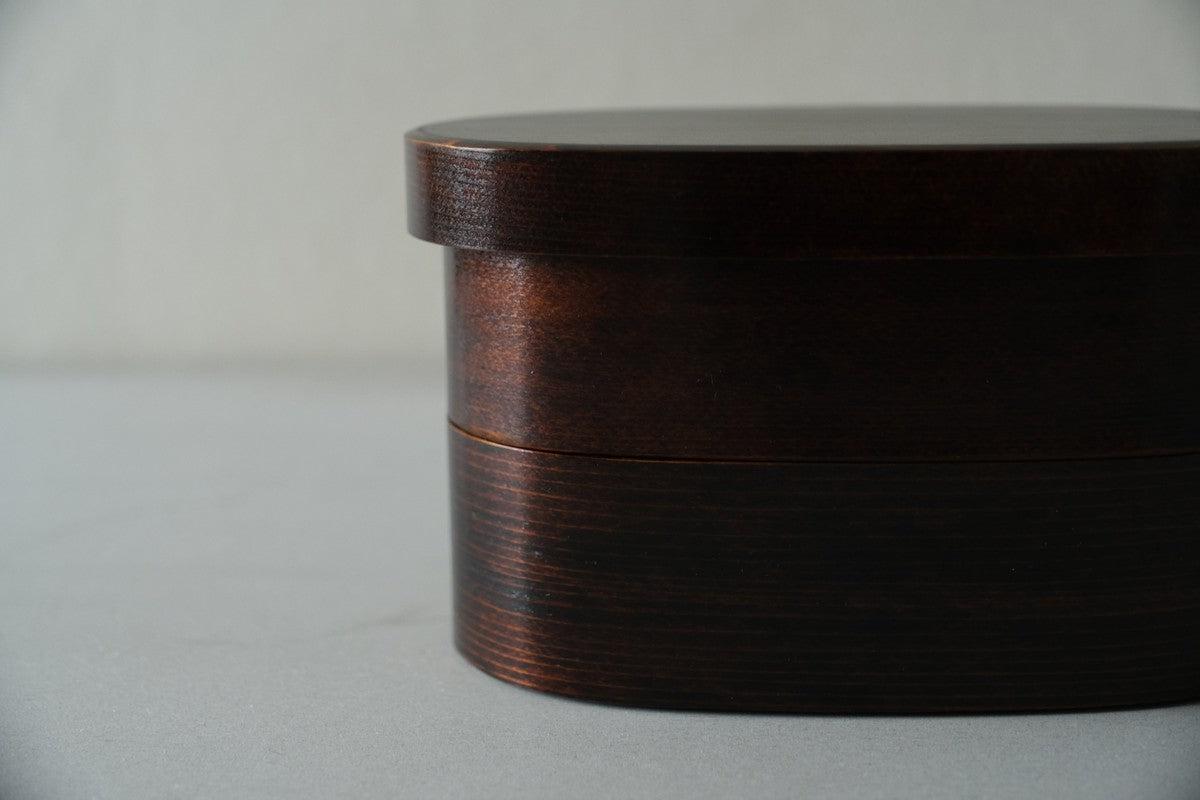 曲げわっぱ 楕円弁当箱（ミニ2段）拭き漆