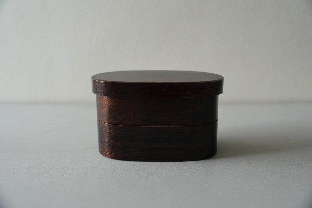 曲げわっぱ 楕円弁当箱（ミニ2段）拭き漆