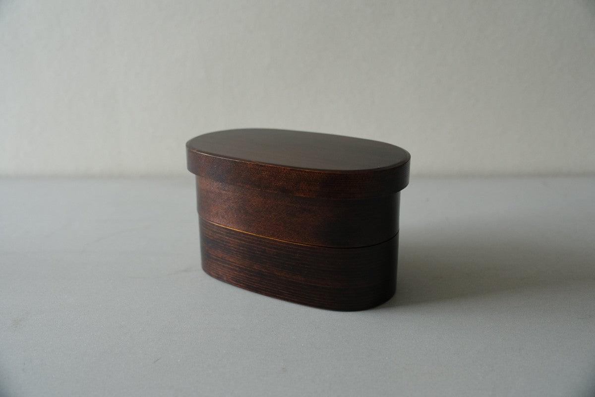 曲げわっぱ 楕円弁当箱（ミニ2段）拭き漆