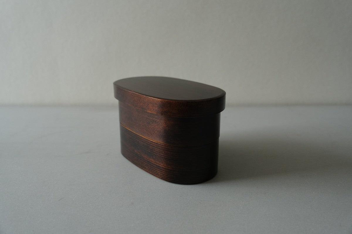 曲げわっぱ 楕円弁当箱（ミニ2段）拭き漆