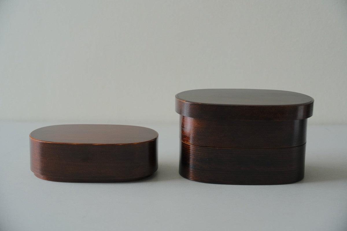 曲げわっぱ 楕円弁当箱（ミニ2段）拭き漆