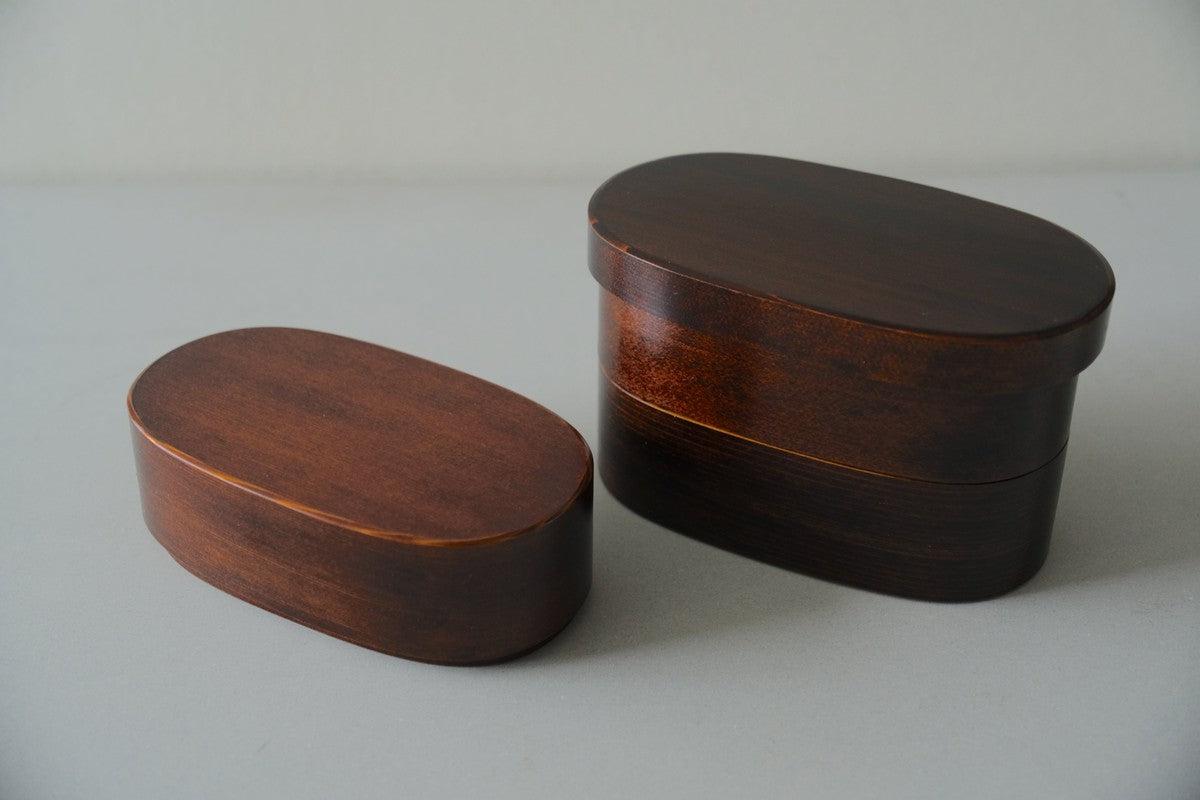 曲げわっぱ 楕円弁当箱（ミニ2段）拭き漆