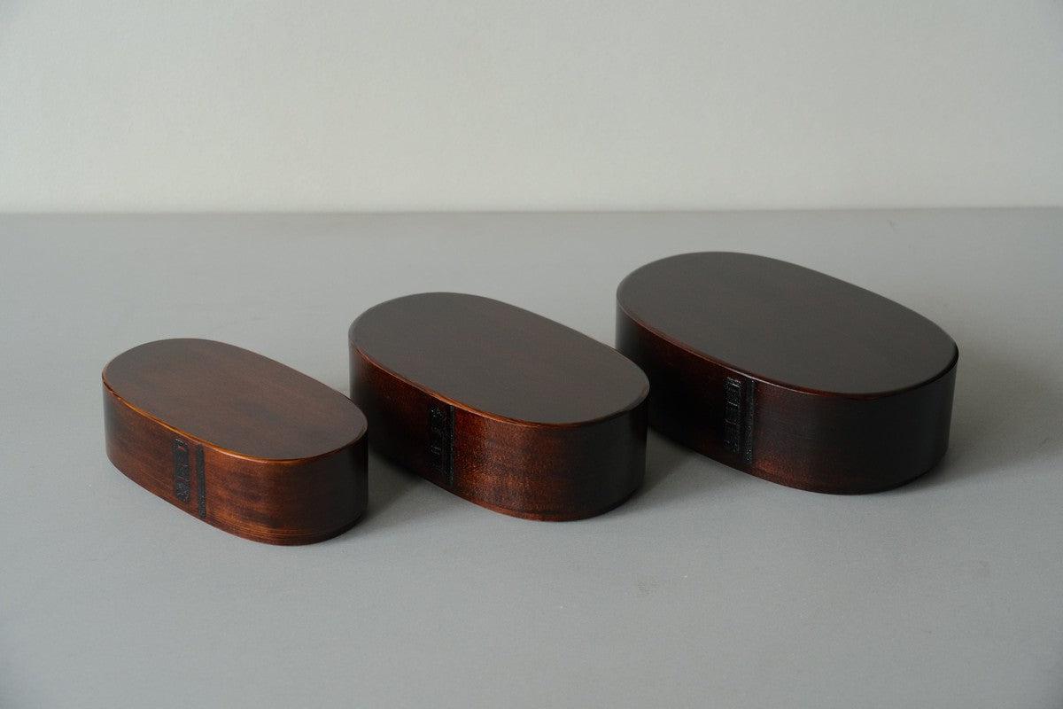 曲げわっぱ 楕円弁当箱（ミニ2段）拭き漆