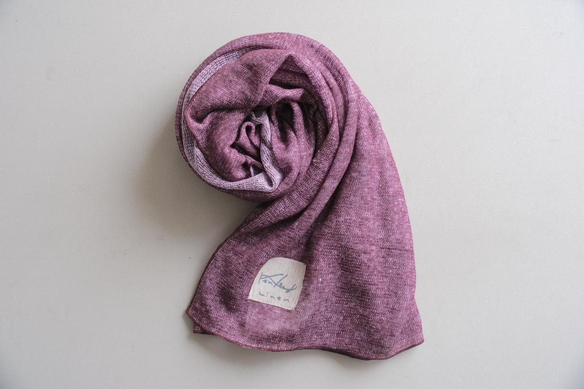 リネンニットストール｜ローズレッド×ベニフジ
