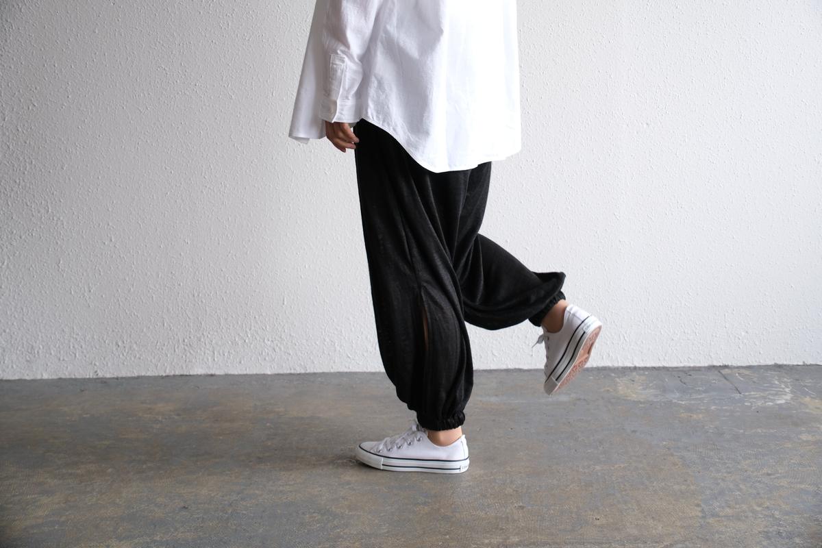 enrica linenknit slitpants｜black
