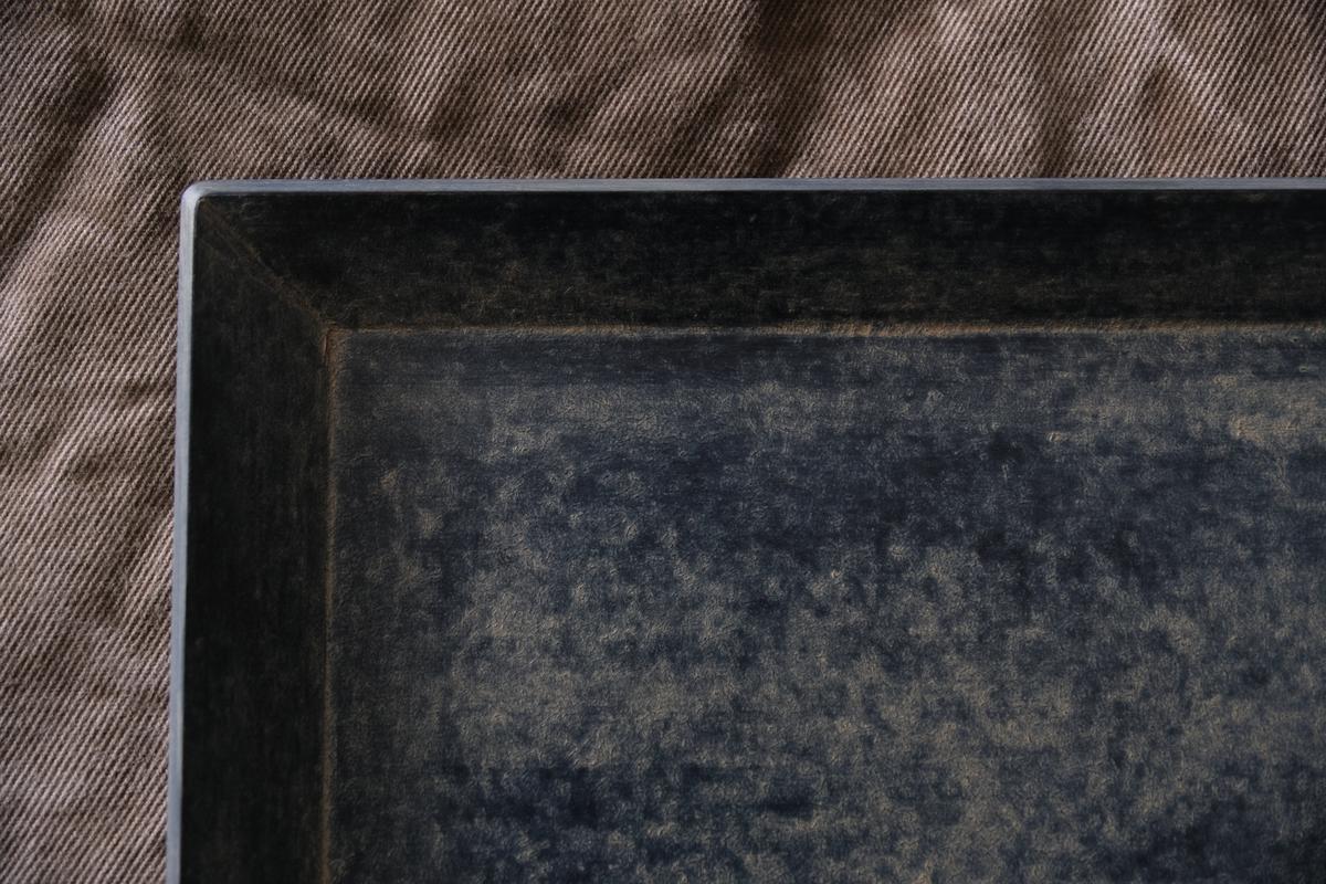 一閑張四角盆 寄竹