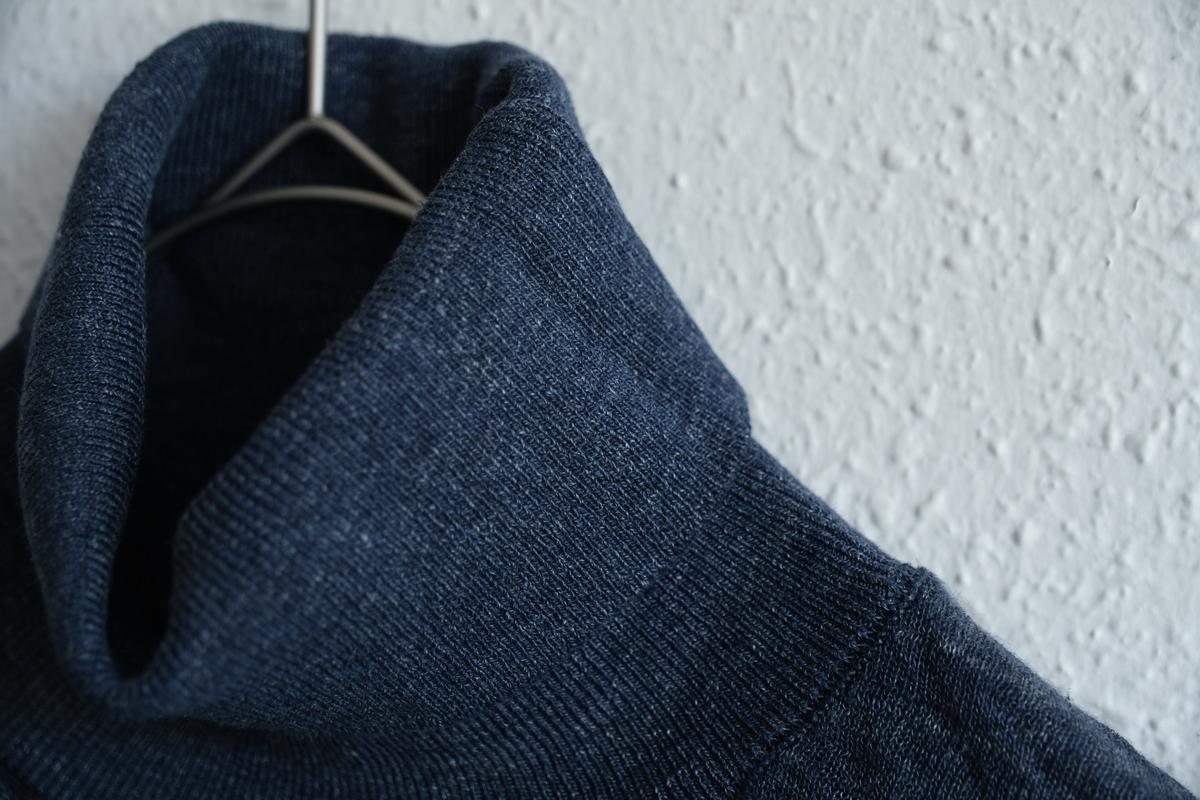 リネンニット タートルネック長袖二重プルオーバー｜メンズ｜ダークネイビー