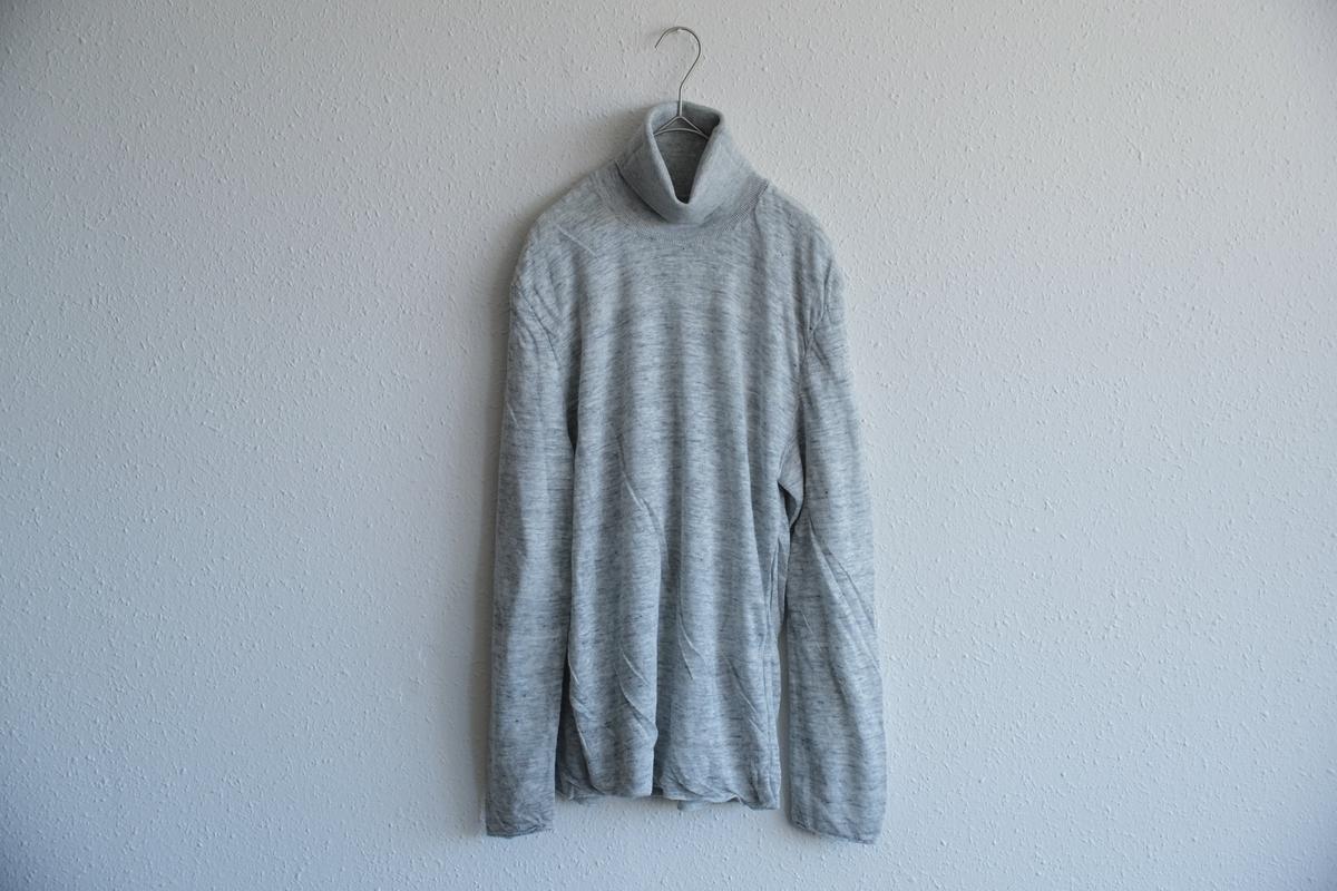 リネンニット タートルネック長袖二重プルオーバー｜メンズ｜ライトグレー