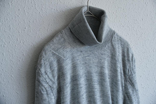 リネンニット タートルネック長袖二重プルオーバー|メンズ|ライトグレー