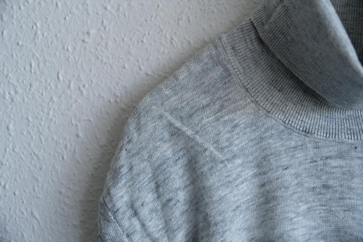 リネンニット タートルネック長袖二重プルオーバー｜メンズ｜ライトグレー