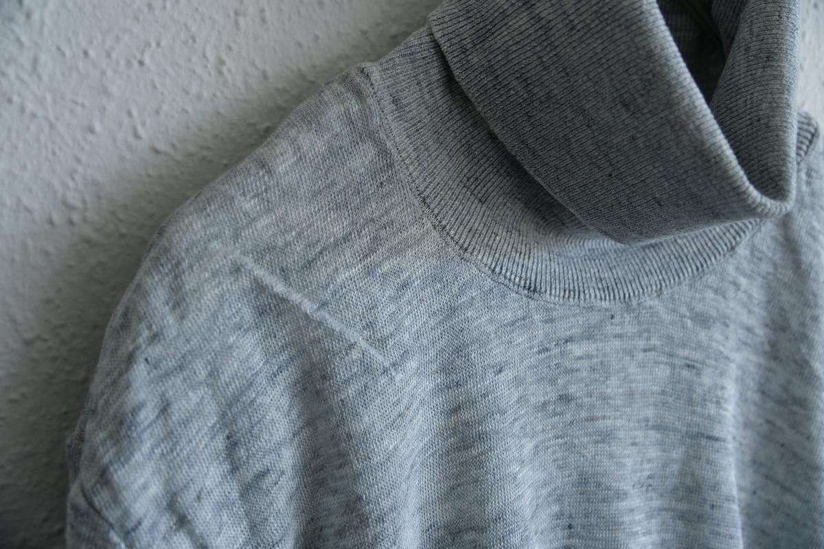 リネンニット タートルネック長袖二重プルオーバー｜メンズ｜ライトグレー