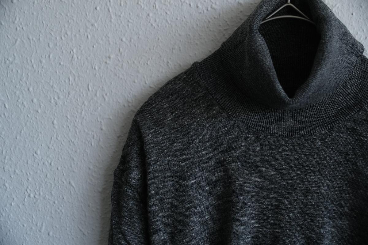 リネンニット タートルネック長袖二重プルオーバー｜メンズ｜チャコール